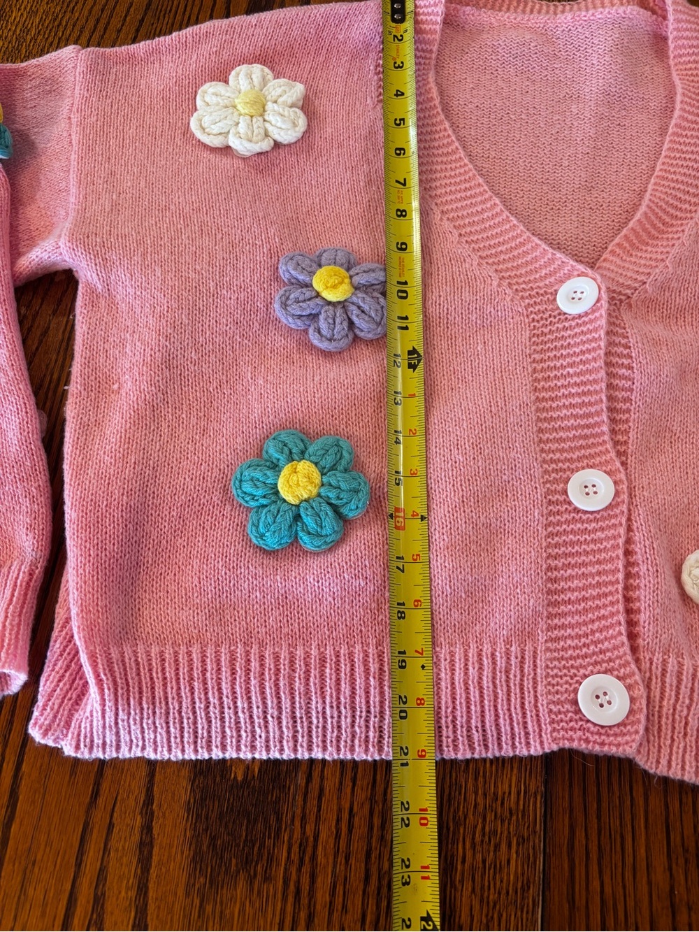 Handmade Pink Knit Flower Cardigan Sweater Cottagecore Y2K Coquette - Picture 7 of 10